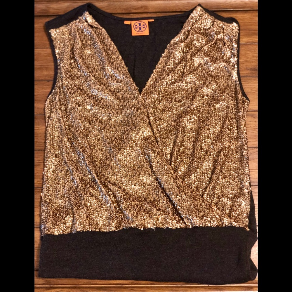 Tory Burch gold sequin top Size M